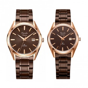 Alexandre Christie AC 8681 Rosegold Brown Steel Couple